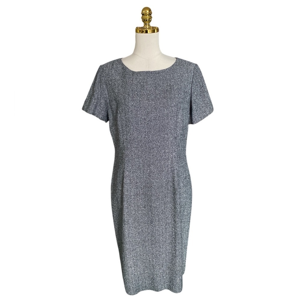 Talbots Women Grey Herringbone Short Sleeve Knee Length Office Sheath Dress 12